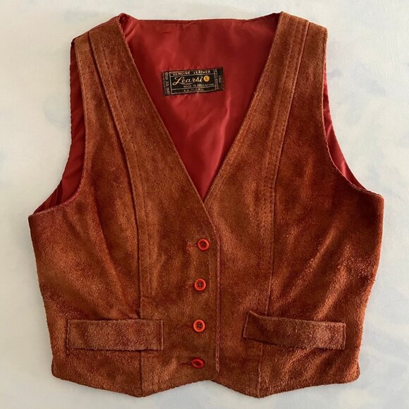 Learsi Chestnut Brown Suede Leather Adjustable Waistcoat Vest - Picture 1 of 8